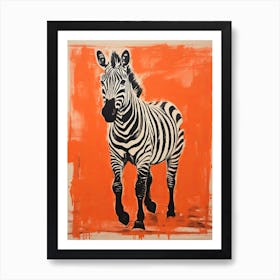 Grevy S Zebra, Woodblock Animal Drawing 4 Art Print