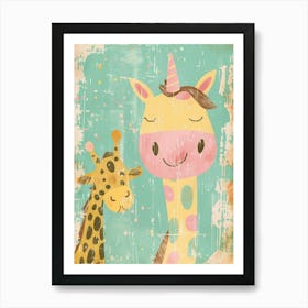 Giraffe & Unicorn Pastel Storybook Style 4 Art Print