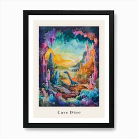 Colourful Dinosaur In A Crystal Cave 1 Poster Art Print