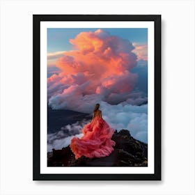 "Romantic Vista: Woman in Coral Dress" Art Print