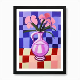 Painting Of A Pink Vase With Purple Flowers, Matisse Style 3 Art Print