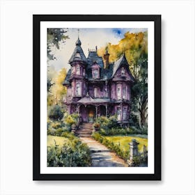 The Witches House ~ New England Victorian Gothic Mansion Witchy Watercolour Art Print