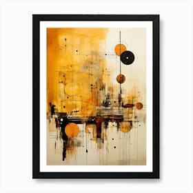 Abstract Artwork With Orange Brown And Black Circles Lines And Splatters On A Beige Background Art Print