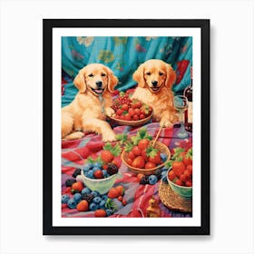 Puppies Picnic Kitsch 3 Art Print