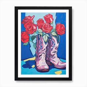 A Painting Of Cowboy Boots With Roses Flowers, Fauvist Style, Still Life 6 Art Print