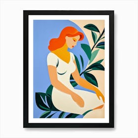 Woman In White Sitting On A Leaf Art Print