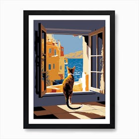 Cat Mediterranean Amalfi Portofino Vintage Travel Poster Art Print