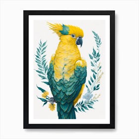 Cute Floral Yellow Cockatoo Painting (2) Art Print