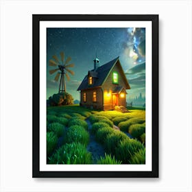 House In The Countryside At Night Art Print