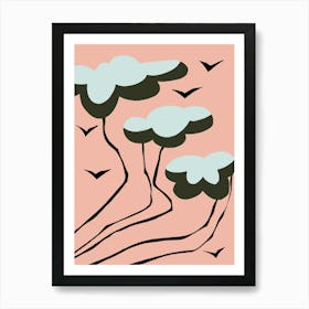 Pink Sky and Blue Clouds Art Print