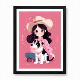 Cute Cowgirl With Dog Art Print