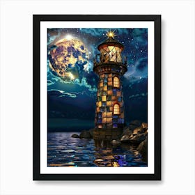 Lighthouse At Night 8 Art Print