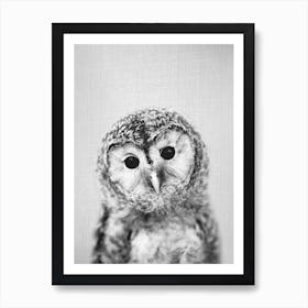 Baby Owl - Black & White Art Print