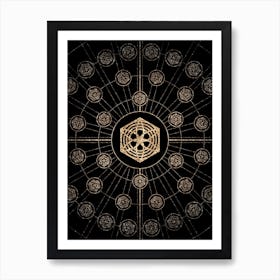 Geometric Glyph Radial Array in Glitter Gold on Black n.0329 Art Print