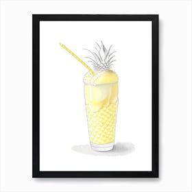 Pineapple Milkshake Dairy Food Pencil Illustration 3 Art Print