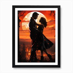 Embraced By Love Magical Valentines Night Art Print