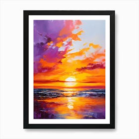 An Acrylic Painting Of A Vibrant Sunset Over A Tranquil Sea Sky Ablaze With Deep Oranges And Purple (2) (1) Art Print