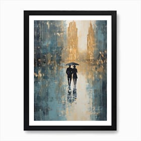 Couple Walking In Rain Art Print