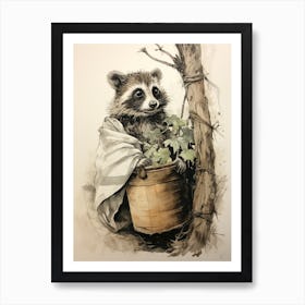 Storybook Animal Watercolour Raccoon 2 Art Print