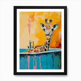 Giraffe In The Bath Warm Tones 1 Art Print