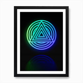 Neon Blue and Green Abstract Geometric Glyph on Black n.0413 Art Print