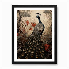 Dark And Moody Botanical Peacock 3 Art Print