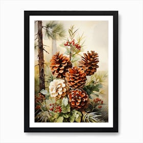 Nature's Elegance: Pine Cone Seeds in Oil Art Print