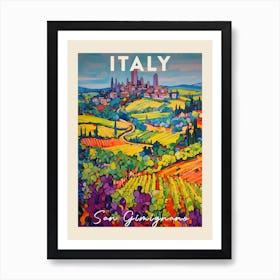 San Gimignano Italy 4 Fauvist Painting Travel Poster Art Print