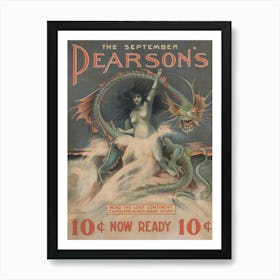 Woman and Dragon, Dark Moody Vintage Print Art Print