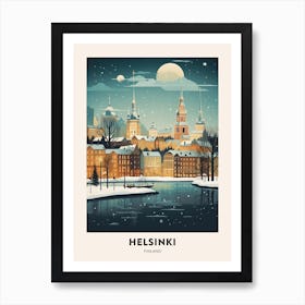 Winter Night  Travel Poster Helsinki Finland 3 Art Print