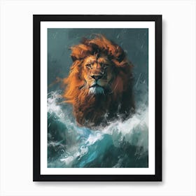 An African Lion Facing A Storm Acrylic Painting 1 Art Print