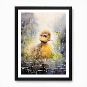 Duckling In The Rain Watercolour 3 Art Print