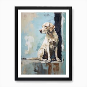 Labrador Retriever Dog, Painting In Light Teal And Brown 1 Art Print