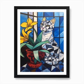 Orchids With A Cat 4 Cubism Picasso Style Art Print