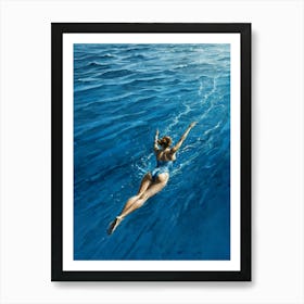 Woman Swimming In The Ocean Art Print