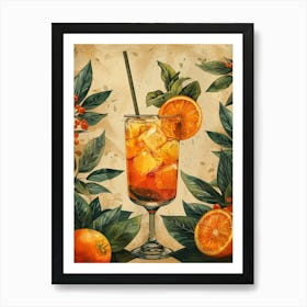 Cocktail With Oranges And Leaves Art Print