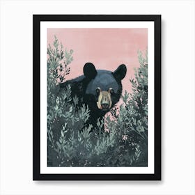 American Black Bear Hiding In Bushes Storybook Illustration 3 Art Print