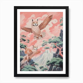 Vintage Japanese Inspired Bird Print Great Horned Owl 2 Art Print