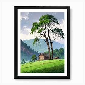 Landscape With A House And Tree Art Print