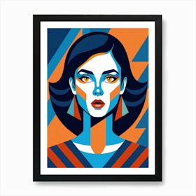 Woman In Blue And Orange Art Print