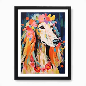 Afghan Hound Portrait With A Flower Crown, Matisse Painting Style 3 Art Print