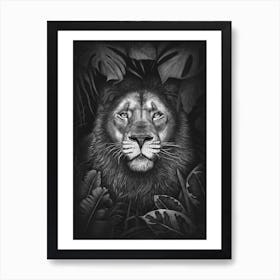 Lion In Tropical Leaves Art Print
