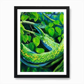 Green Tree Python Snake Painting Art Print