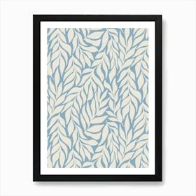 Flowing Abstract Branches of Leaves - Light Denim Blue and White Art Print