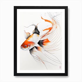 Benigoi Koi Fish Minimal Line Drawing Art Print