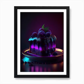 Blackberry Cake Dessert Neon Lights Flower Art Print