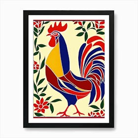 Rooster, Bold Rooster Pop Art: A Vibrant Expression of Rural Charm Art Print