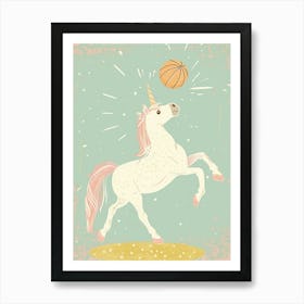 Pastel Storybook Style Unicorn Playing Basketball 2 Art Print