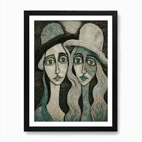 Two Women With Hats Art Print