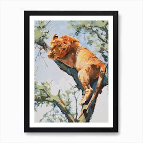 Southwest African Lion Climbing A Tree Fauvist Painting 2 Art Print